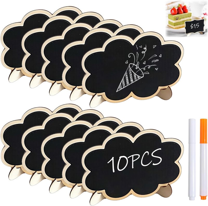 Bolsdoic 10PCS Mini Chalkboard Signs, Framed Small Chalk Board Food Labels with Easel Stand, Reusable Writable Blackboard with 2 Chalks, Wood Place Cards for Weddings, Birthday Parties, Buffet (Cloud) - Image 1